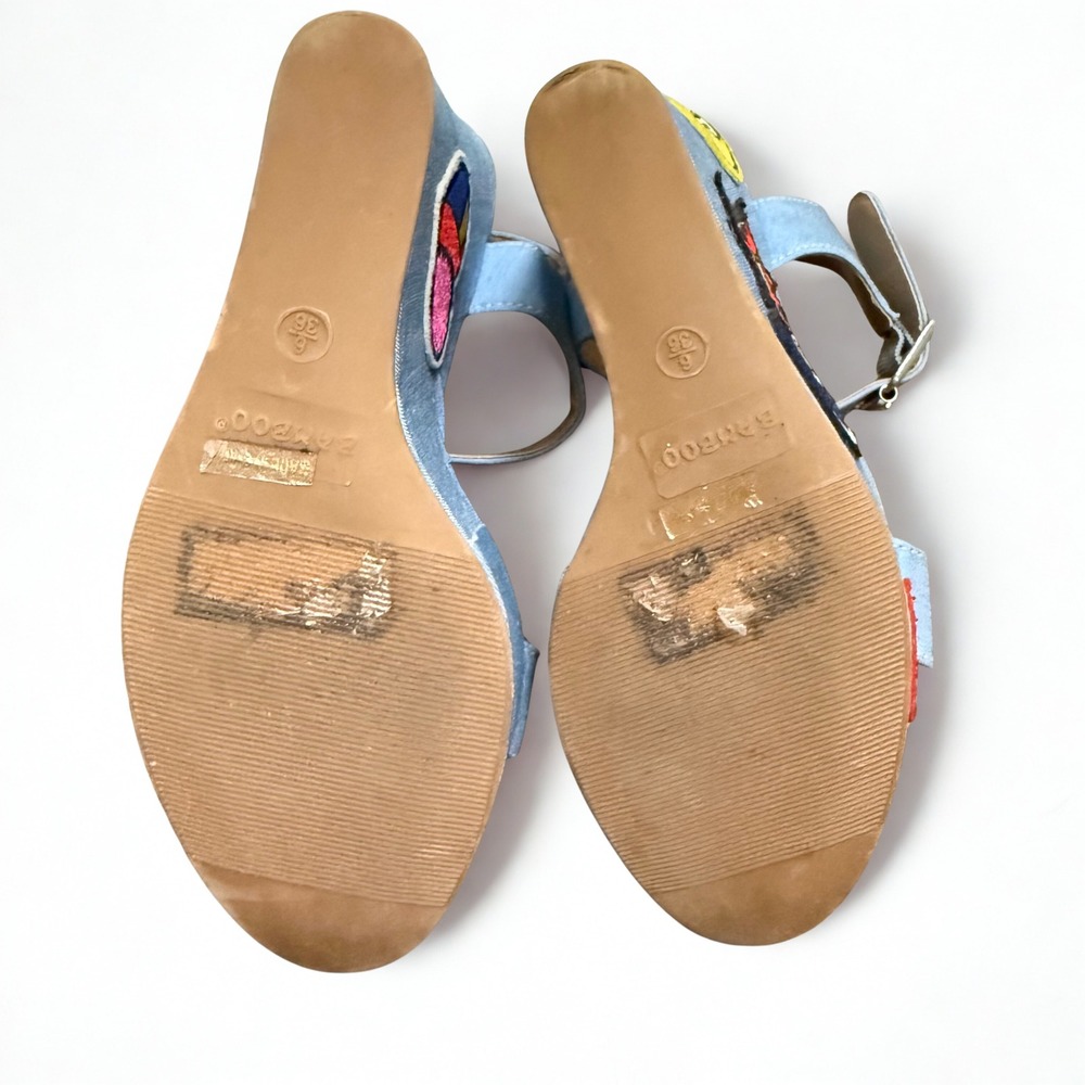 Bamboo Pop Art Womens Denim Patch Platform Wedge‎ Sandals Blue Bomb Heart Size 6 - Picture 6 of 6